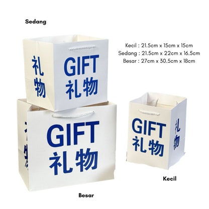 [littlecrab] Paper Bag Gift Hadiah Biru Putih Tas Kado Persegi Square Box Goodie Bag Tali Atas