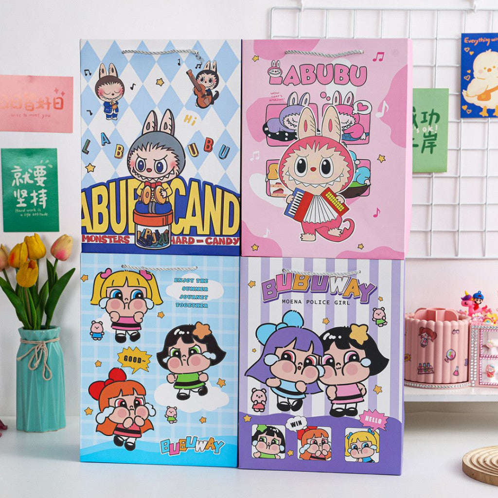 [littlecrab] Paper Bag Labubu Monster Bubuway Moena Police Girl Goodie Bag Tas Kado Unik Aesthetic