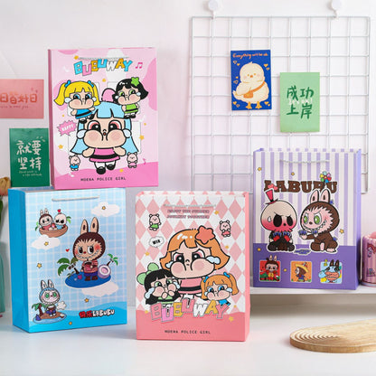 [littlecrab] Paper Bag Labubu Monster Bubuway Moena Police Girl Goodie Bag Tas Kado Unik Aesthetic