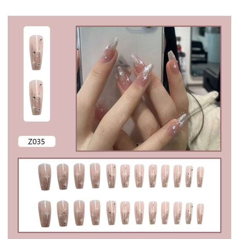 Pekanbaru (24Pcs Free Lem) Kuku Palsu Murah Tahan Air Fashion Nail Art 3D Korea Fake Nails Manicure