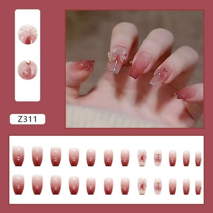 Pekanbaru (24Pcs Free Lem) Kuku Palsu Murah Tahan Air Fashion Nail Art 3D Korea Fake Nails Manicure