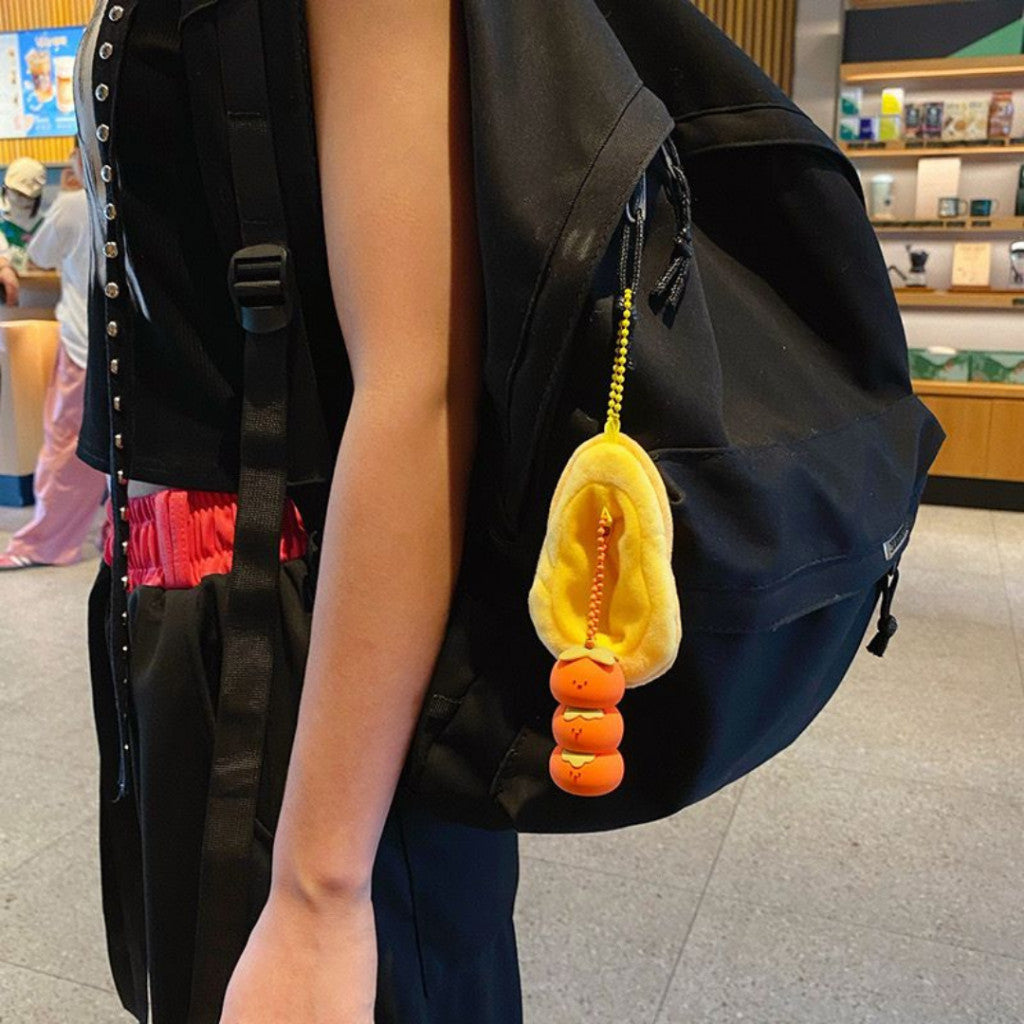 [littlecrab] Gantungan Kunci Kacang Tomat Bebek Boneka Puff Double Keychain Unik Gantungan Beranak