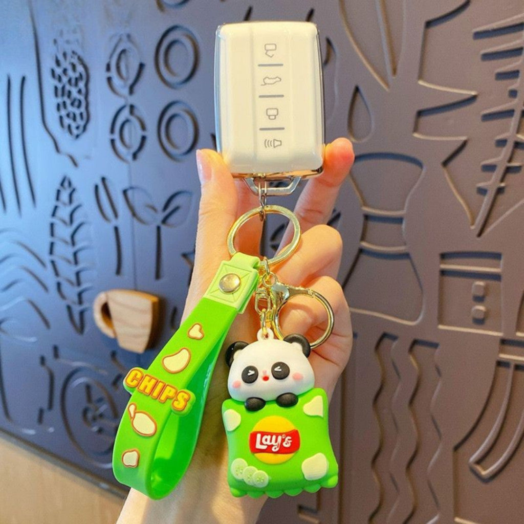 [littlecrab] Gantungan Kunci Snack Lays Karakter Panda Babi Keychain Gemoy Makanan Ringan Chips