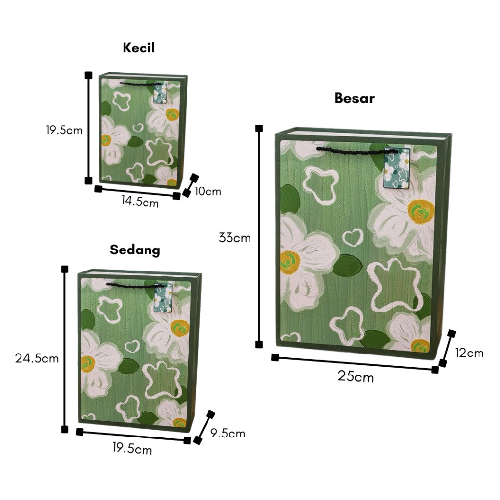 [littlecrab] Paper Bag Hijau Daun Bunga Goodie Bag Green Flower Tas Kado Tali Atas Tempat Souvenir