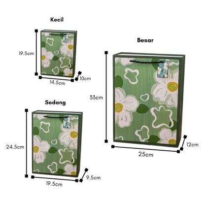 [littlecrab] Paper Bag Hijau Daun Bunga Goodie Bag Green Flower Tas Kado Tali Atas Tempat Souvenir