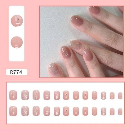 Pekanbaru (24Pcs Free Lem) Kuku Palsu Murah Tahan Air Fashion Nail Art 3D Korea Fake Nails Manicure