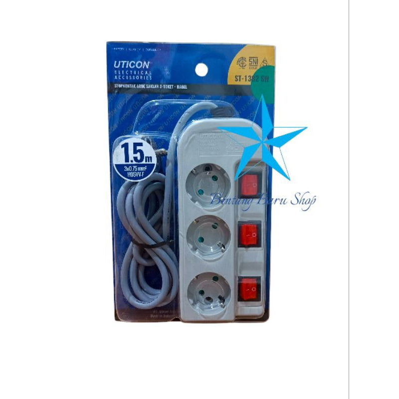 Pekanbaru Stop Kontak Uticon Kabel 1.5M / Cok Sambung Uticon Switch 3 Lobang 4 Lobang 5 Lobang 6 Lobang