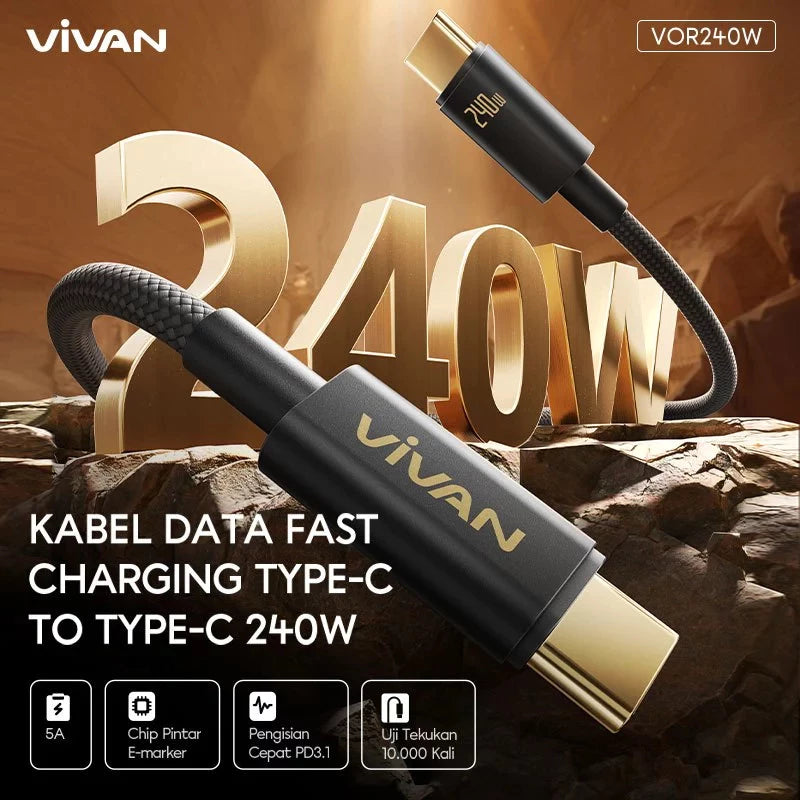 Pekanbaru Vivan 240W Premium Data Cable Vor240W Pd3.1 For Iphone 15/ 16, Macbook, Samsung Galaxy, Laptop 1.2M