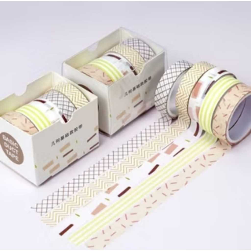 Roll Masking Washi Tape Set 5 Pcs Basic Pattern Isi 5 Selotip Bahan Kertas Washi