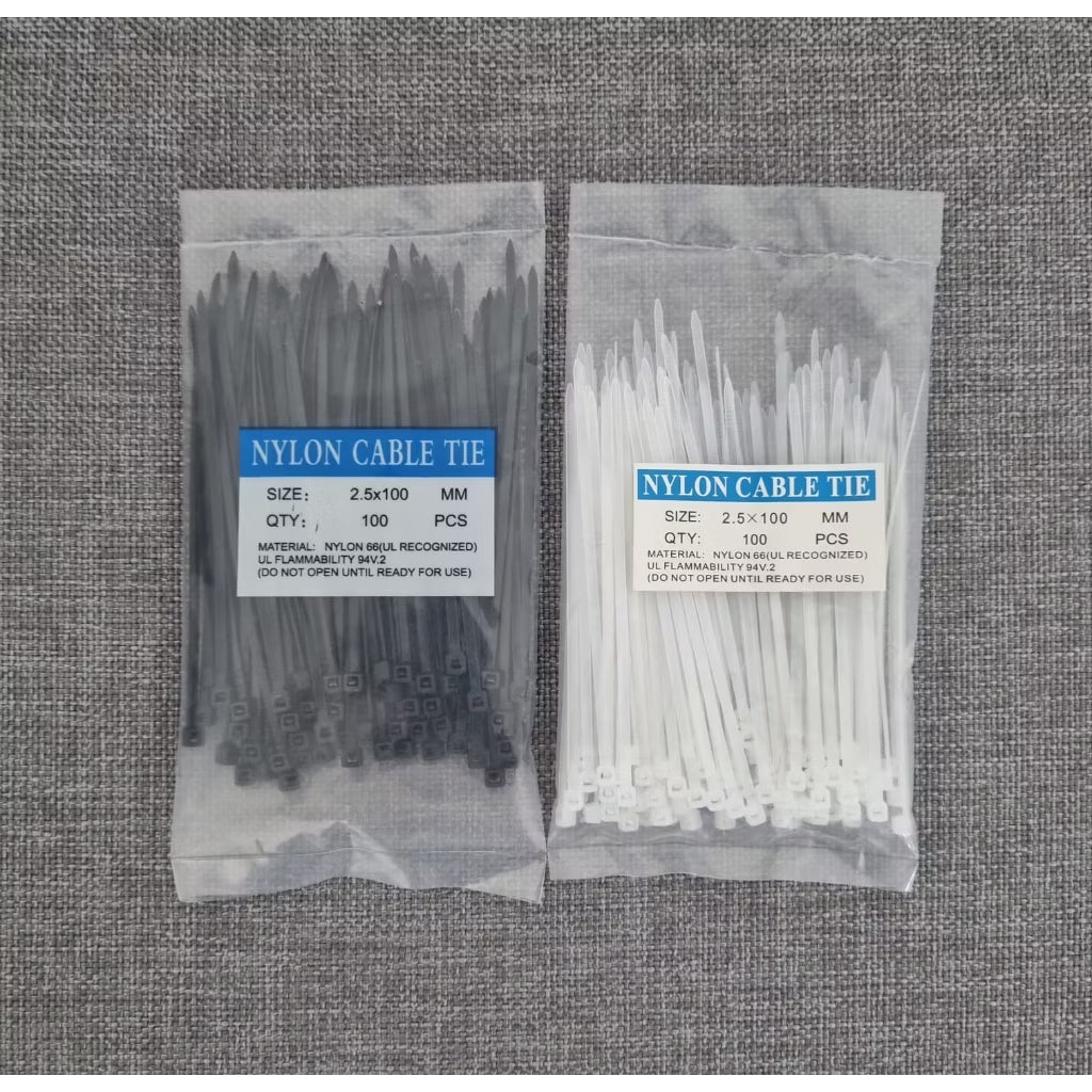 HR- Kabel Ties Uk 10cm 15cm 20cm 30cm Hitam Putih Merah Hijau Kuning Wayar Plastik Makanan Isi 100 pcs