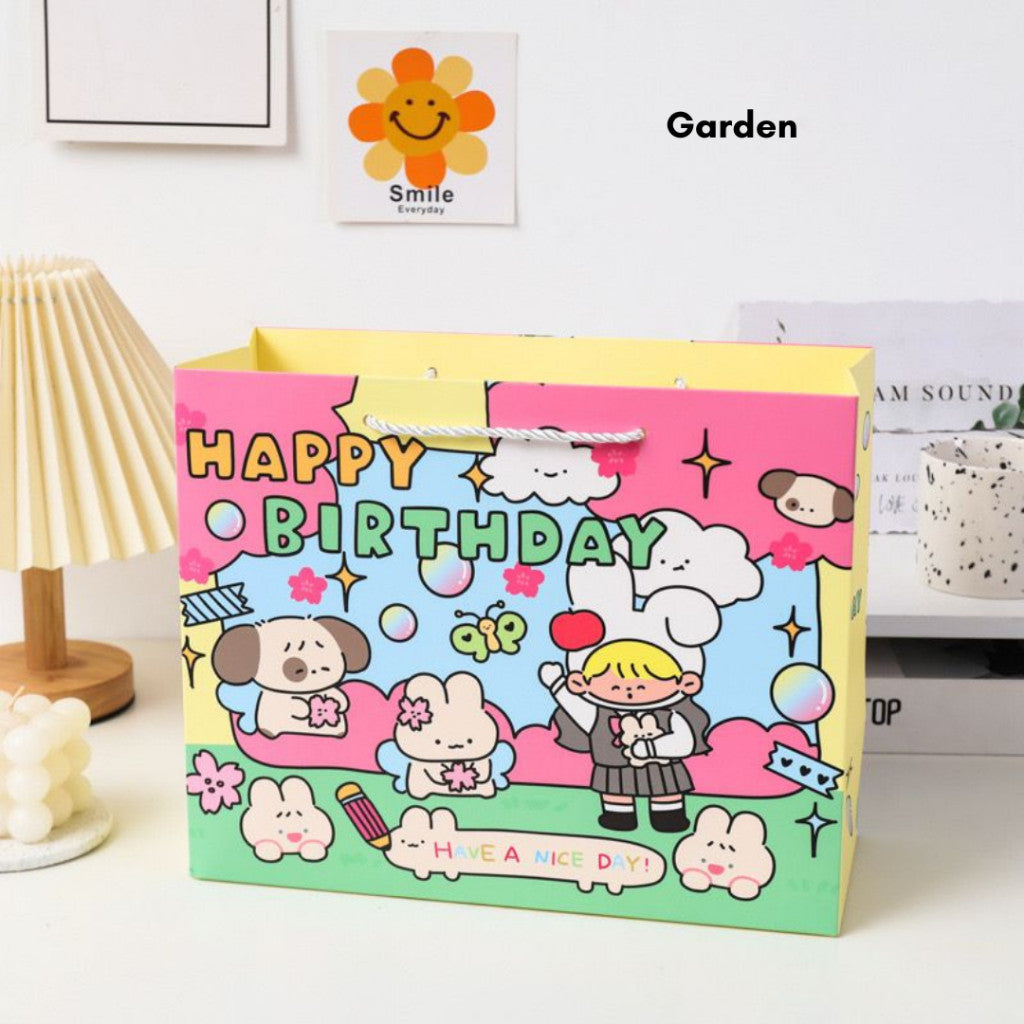 [littlecrab] Paper Bag Happy Birthday Motif Ultah Tas Kado Aesthetic Tali Atas Souvenir Printing
