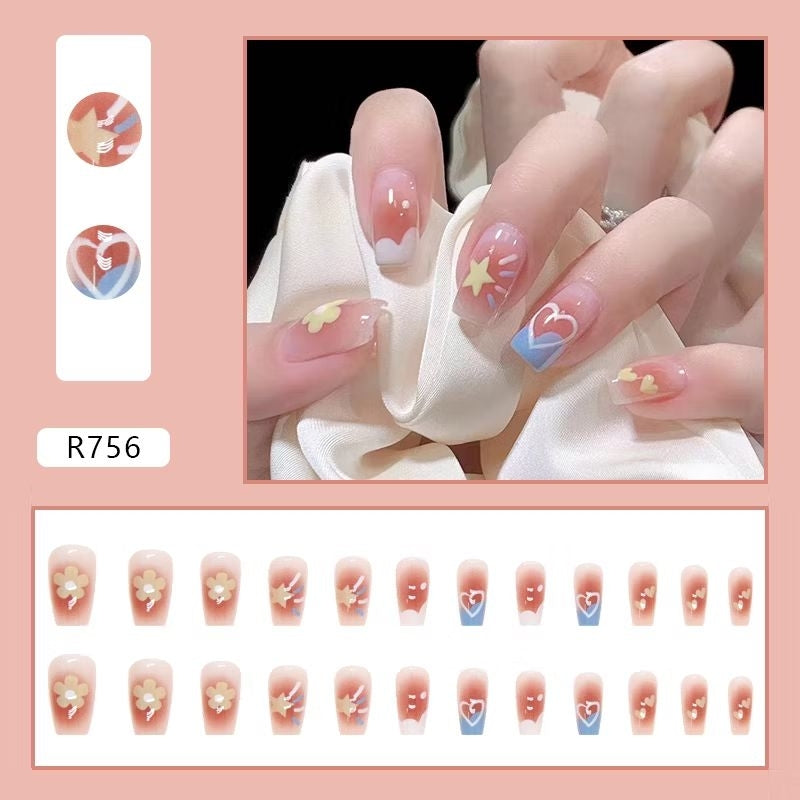 Pekanbaru (24Pcs Free Lem) Kuku Palsu Murah Tahan Air Fashion Nail Art 3D Korea Fake Nails Manicure