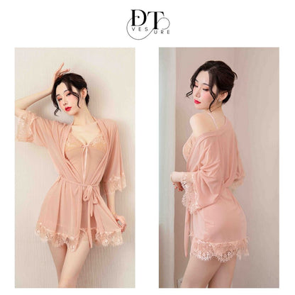Pekanbaru Lingerie Kimono Dress Set D-116 Baju Tidur Dinas Wanita Dewasa