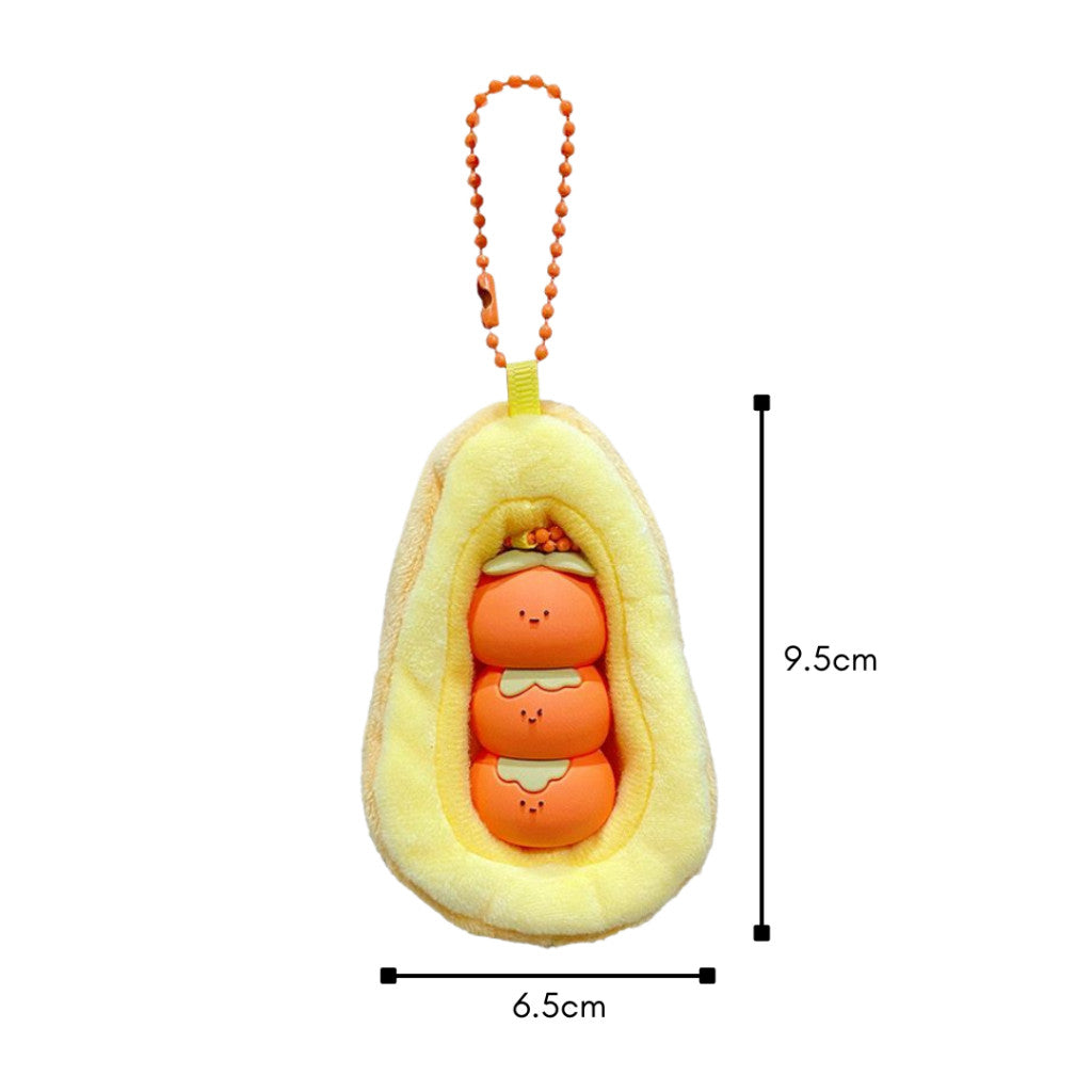 [littlecrab] Gantungan Kunci Kacang Tomat Bebek Boneka Puff Double Keychain Unik Gantungan Beranak