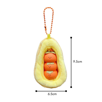 [littlecrab] Gantungan Kunci Kacang Tomat Bebek Boneka Puff Double Keychain Unik Gantungan Beranak