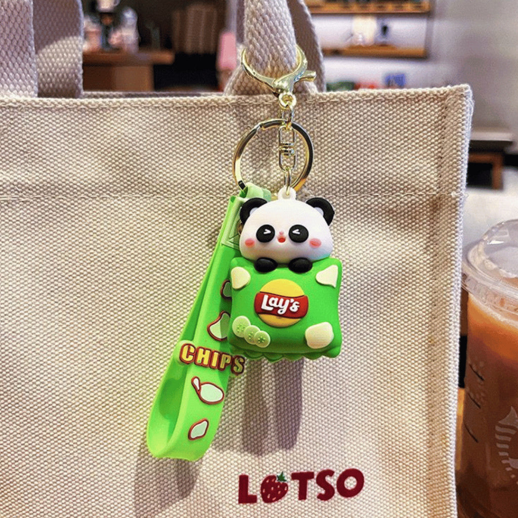 [littlecrab] Gantungan Kunci Snack Lays Karakter Panda Babi Keychain Gemoy Makanan Ringan Chips