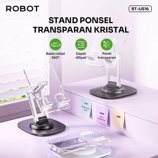 Pekanbaru Robot Universal Transparent Stand Holder Rt-Us16 Phone Tablet Holder Adjustable 360° Original
