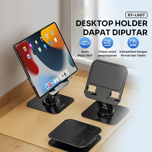 Pekanbaru Robot Rt-Ls07 Tablet Ipad Hp Holder Foldable Dudukan Aluminium Kuat Liftable & Foldable Stand Garansi 1 Tahun