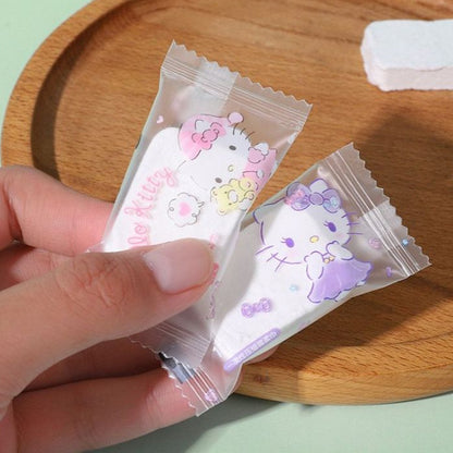 [littlecrab] Disposable Cotton Soft Tissue Handuk Mini Sekali Pakai Bahan Lembut Motif Cinnamoroll Pochacco Hello Kitty Handuk Kompress Mini Travelling