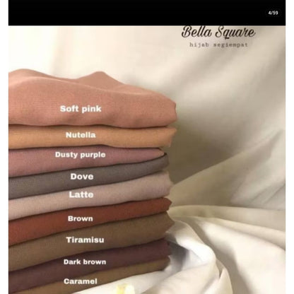 Pekanbaru Jilbab bella square berbahan polly cotton dengan ukuran 110 cm x 110 cm