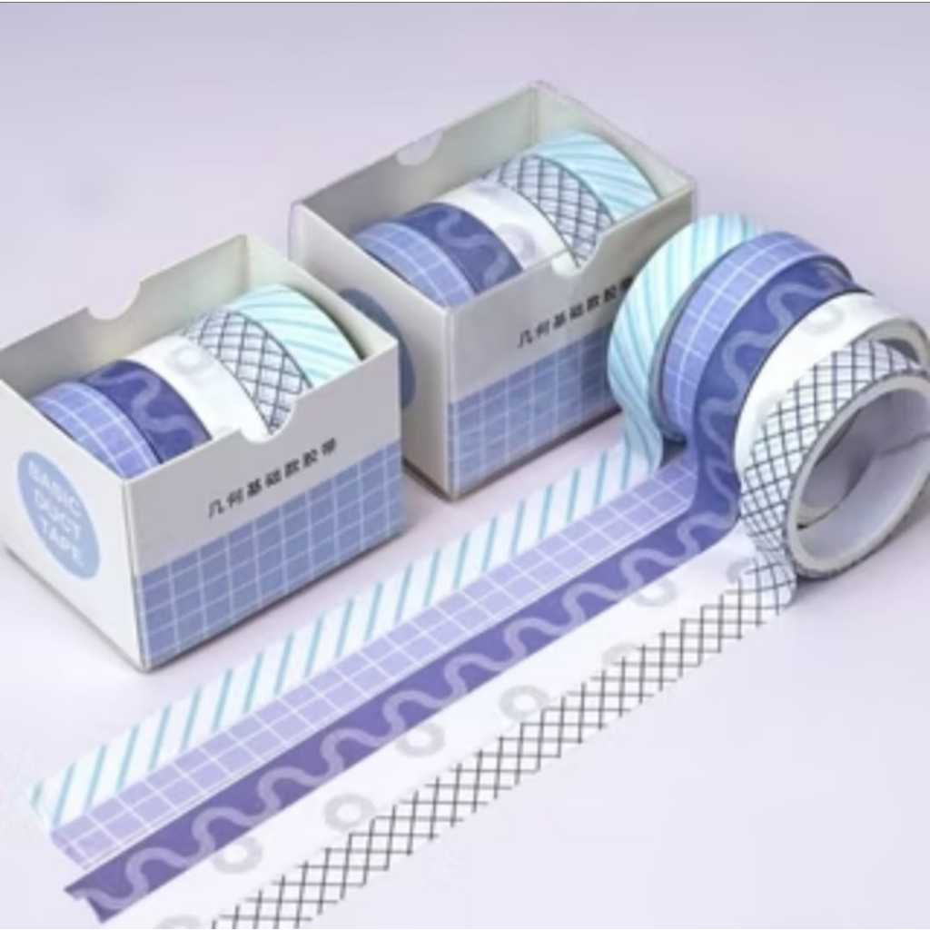 Roll Masking Washi Tape Set 5 Pcs Basic Pattern Isi 5 Selotip Bahan Kertas Washi