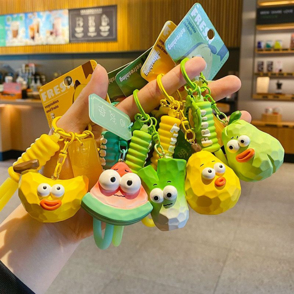 [littlecrab] Gantungan Kunci Motif Buah Sayur Mata Besar Cute Fruit Vegatable Keychain Gemoy Big Eye