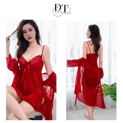 Pekanbaru Lingerie Dress Kimono Set D-138 Baju Tidur Dinas Wanita Dewasa