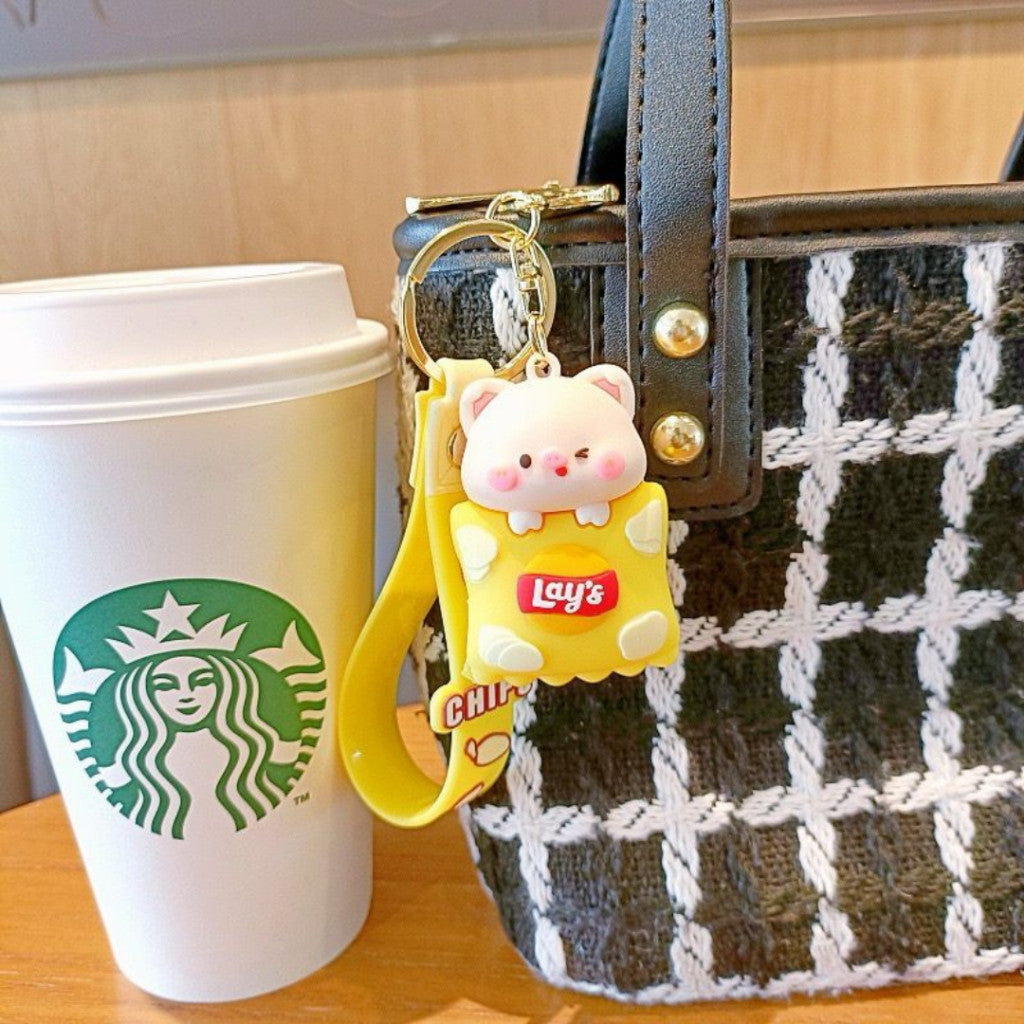 [littlecrab] Gantungan Kunci Snack Lays Karakter Panda Babi Keychain Gemoy Makanan Ringan Chips