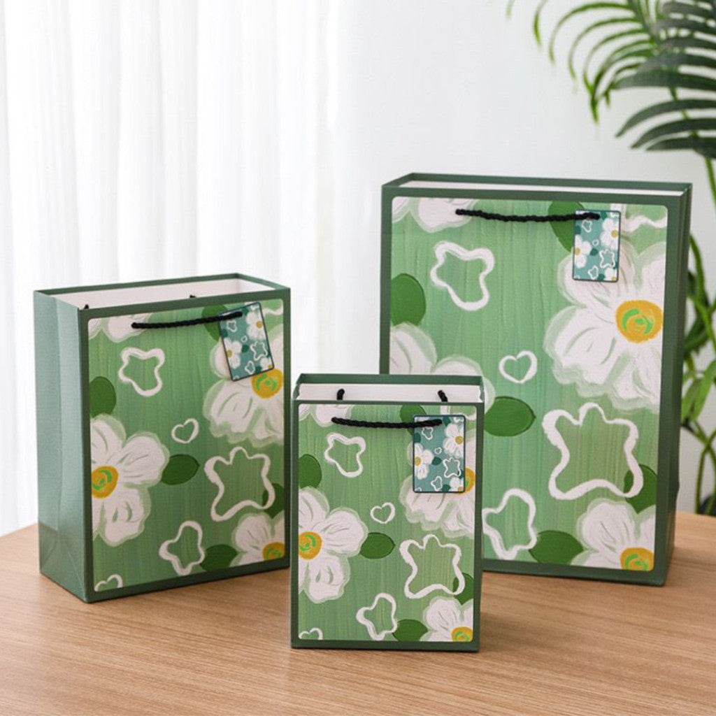 [littlecrab] Paper Bag Hijau Daun Bunga Goodie Bag Green Flower Tas Kado Tali Atas Tempat Souvenir
