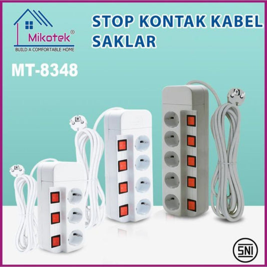 Pekanbaru Stop Kontak Kabel Mikotek + Saklar 3 Lubang 4 Lubang 5 Lubang Putih