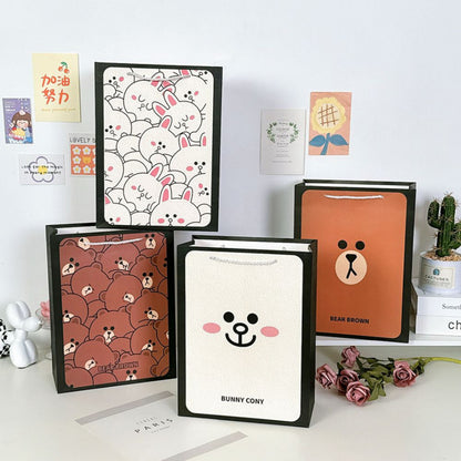 [littlecrab] Paper Bag Beruang Kelinci Coklat Putih Unik Lucu Goodie Bag Kartun Tas Kado Tali Atas