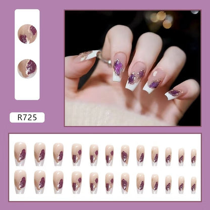 Pekanbaru (24Pcs Free Lem) Kuku Palsu Murah Tahan Air Fashion Nail Art 3D Korea Fake Nails Manicure