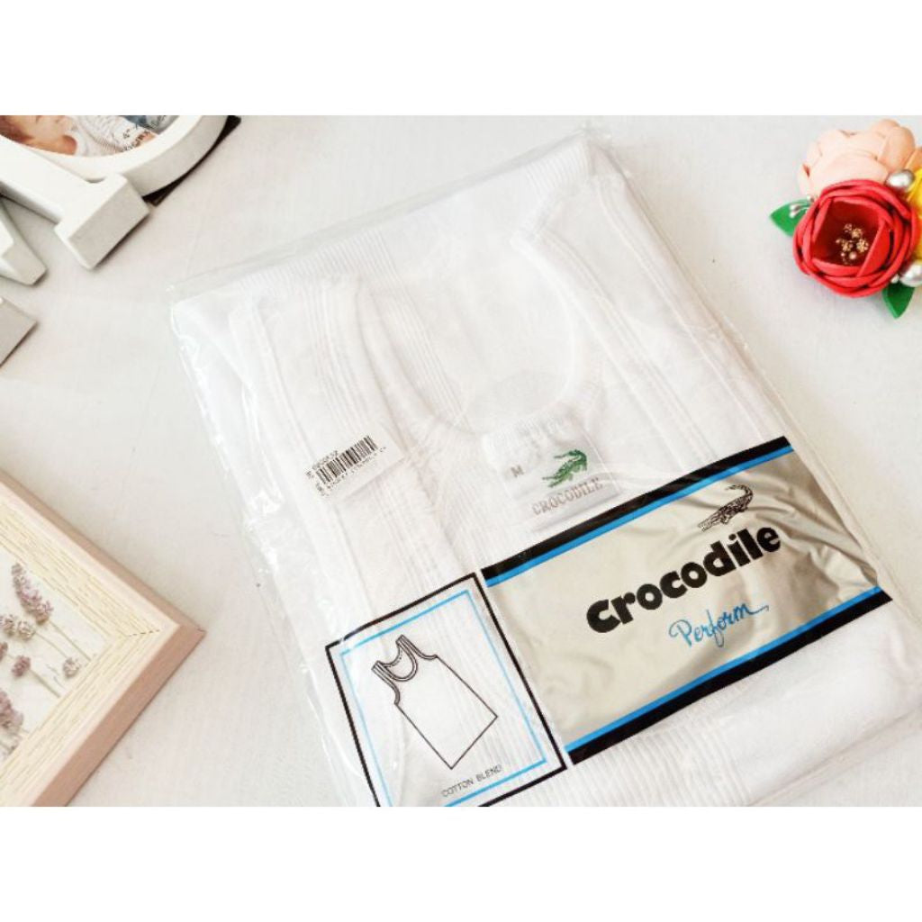 Pekanbaru Kaos Dalam Pria Crocodile 801V Salur Putih - Nyaman, Adem, Tidak Mudah Melar / Singlet Pria Dewasa Crocodile ok