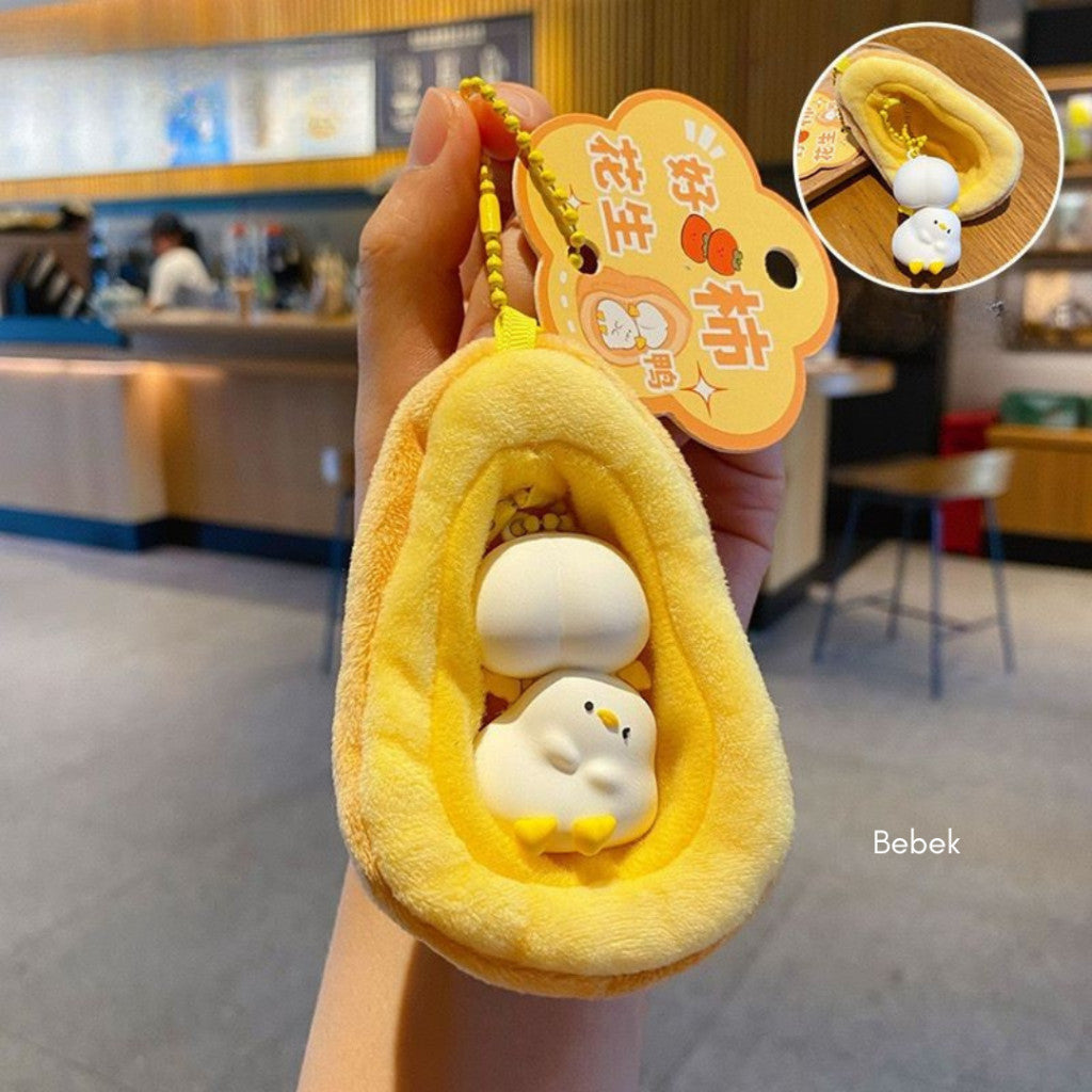[littlecrab] Gantungan Kunci Kacang Tomat Bebek Boneka Puff Double Keychain Unik Gantungan Beranak