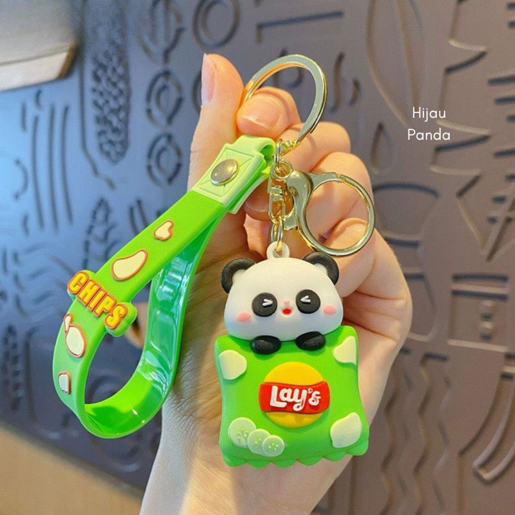 [littlecrab] Gantungan Kunci Snack Lays Karakter Panda Babi Keychain Gemoy Makanan Ringan Chips