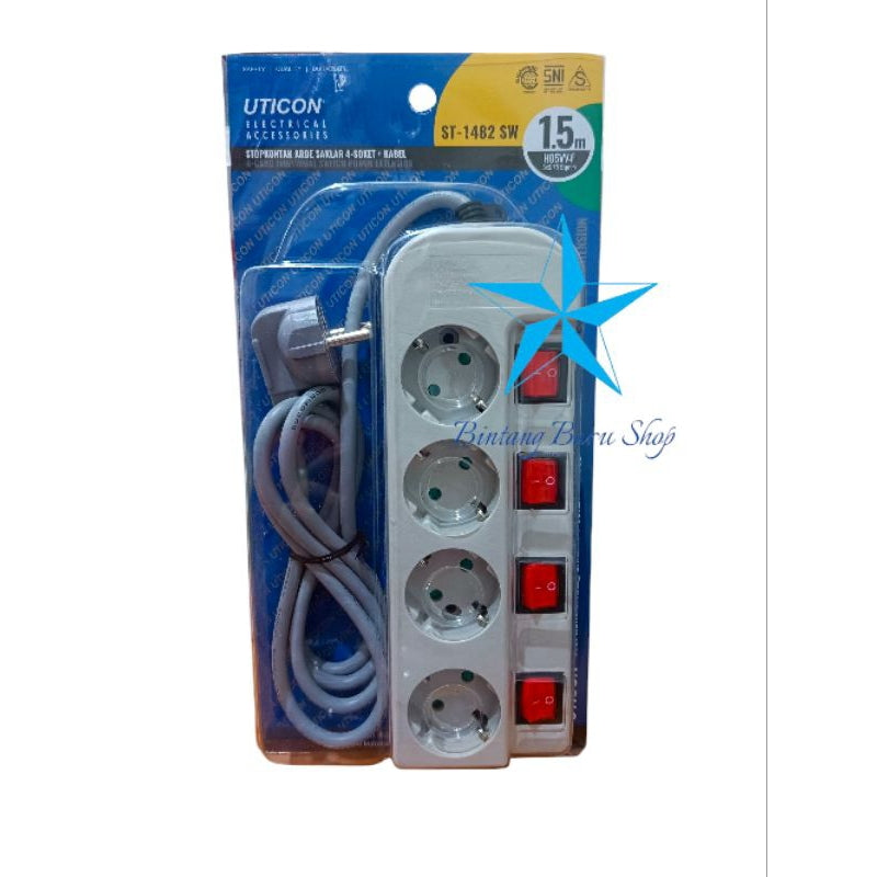 Pekanbaru Stop Kontak Uticon Kabel 1.5M / Cok Sambung Uticon Switch 3 Lobang 4 Lobang 5 Lobang 6 Lobang