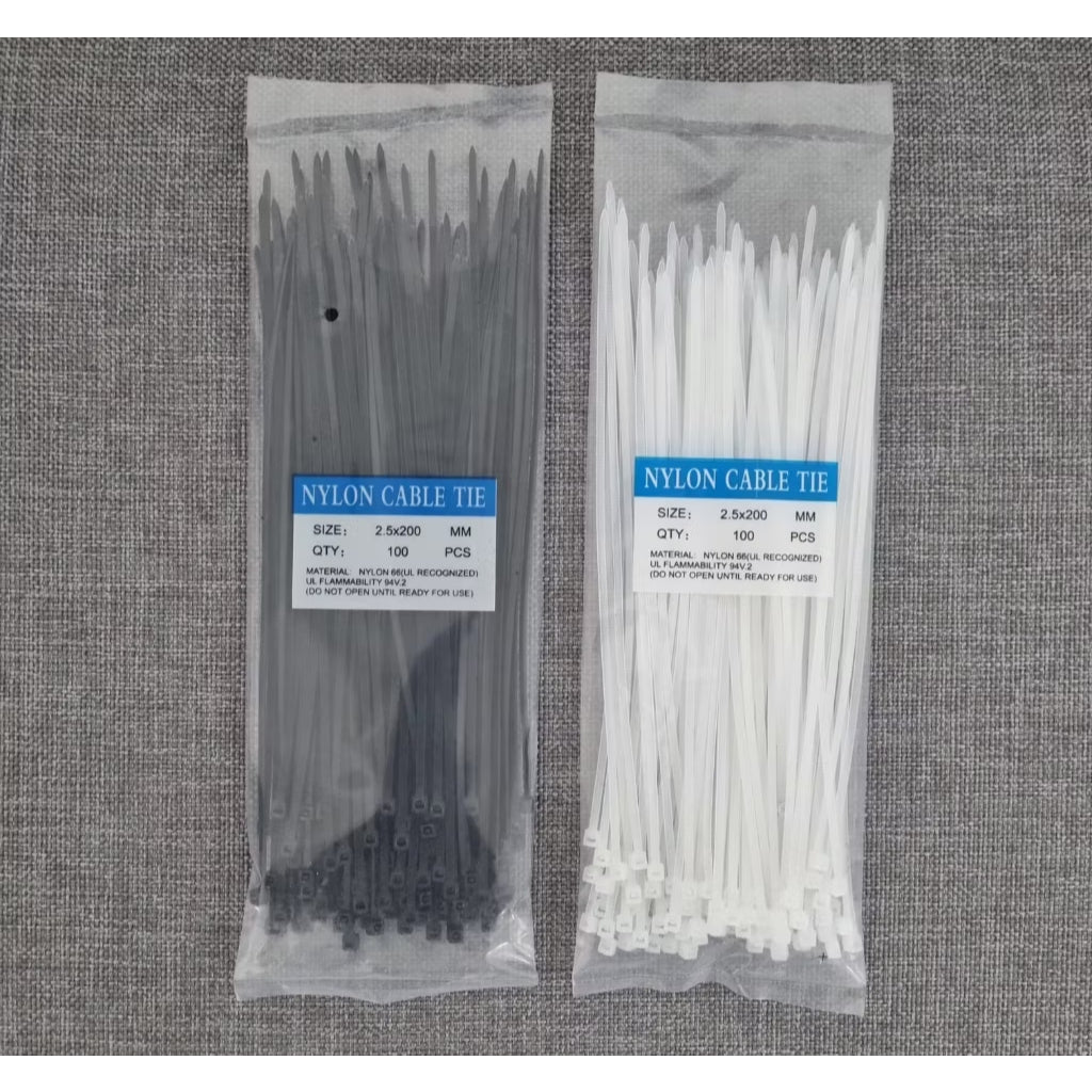 HR- Kabel Ties Uk 10cm 15cm 20cm 30cm Hitam Putih Merah Hijau Kuning Wayar Plastik Makanan Isi 100 pcs