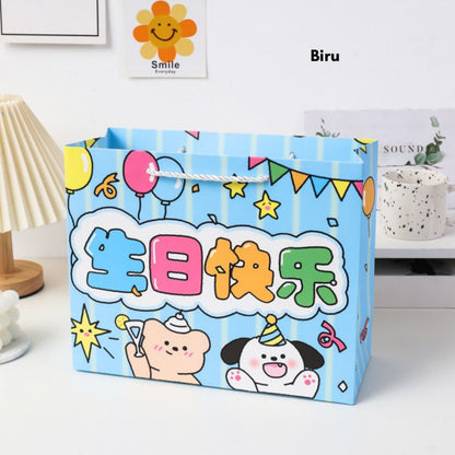 [littlecrab] Paper Bag Happy Birthday Motif Ultah Tas Kado Aesthetic Tali Atas Souvenir Printing