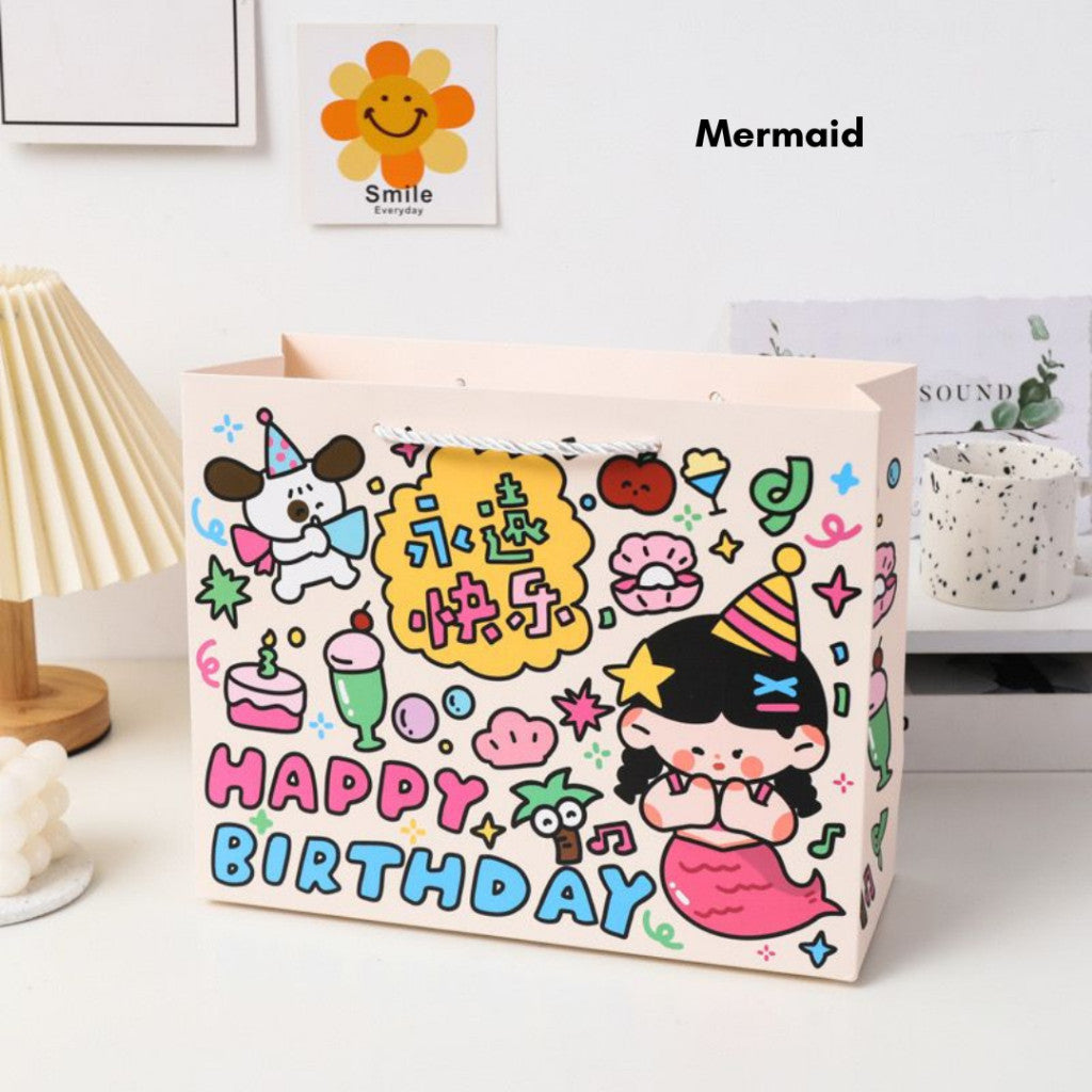 [littlecrab] Paper Bag Happy Birthday Motif Ultah Tas Kado Aesthetic Tali Atas Souvenir Printing