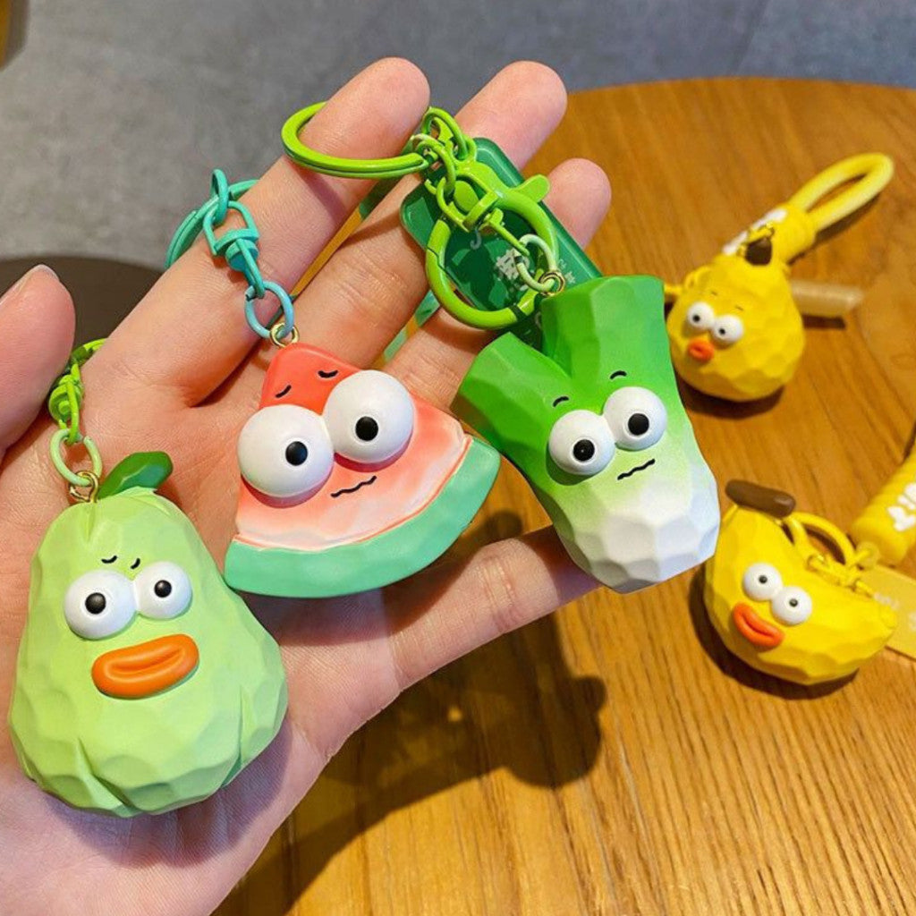 [littlecrab] Gantungan Kunci Motif Buah Sayur Mata Besar Cute Fruit Vegatable Keychain Gemoy Big Eye