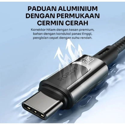 Pekanbaru Data Cable Robot Rzc100 Usb Type A To Type C 66W 100Cm