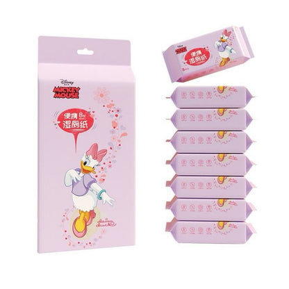 [littlecrab] Tisu Basah Mini Package Isi 8pcs Wet Tissue Motif Hello Kitty Daisy Duck Minnie Mouse Pochacco Lotso Mini Portable