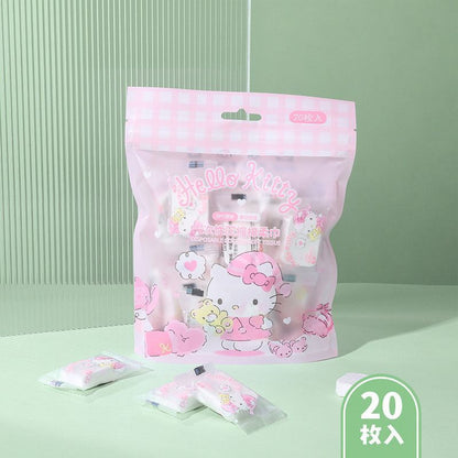 [littlecrab] Disposable Cotton Soft Tissue Handuk Mini Sekali Pakai Bahan Lembut Motif Cinnamoroll Pochacco Hello Kitty Handuk Kompress Mini Travelling