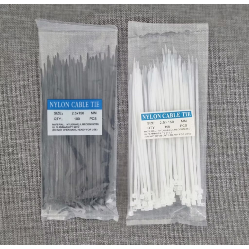 HR- Kabel Ties Uk 10cm 15cm 20cm 30cm Hitam Putih Merah Hijau Kuning Wayar Plastik Makanan Isi 100 pcs