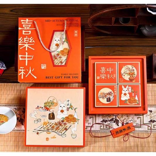 Pekanbaru Mooncake Hampers Box / Kotak Kue Bulan Set Mini + P.Bag Sekat 4, 100-150Gr