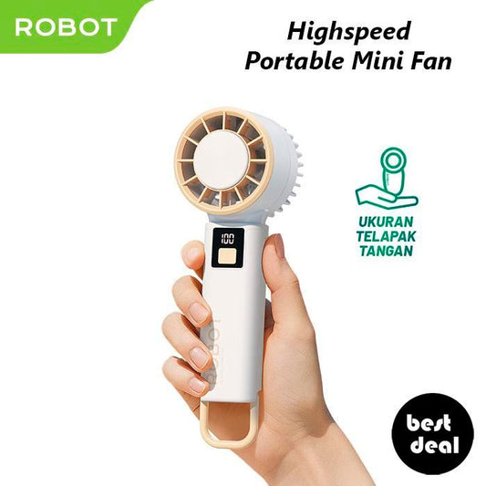 Pekanbaru Robot Rt-Hf01 Portable Handheld Mini Fan With Stand Led Display 100 Level Speed Original  - Garansi Resmi 1 Tahun
