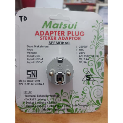 Pekanbaru Steker Adaptor Matsui Kuningan / Colokan / Stop Kontak