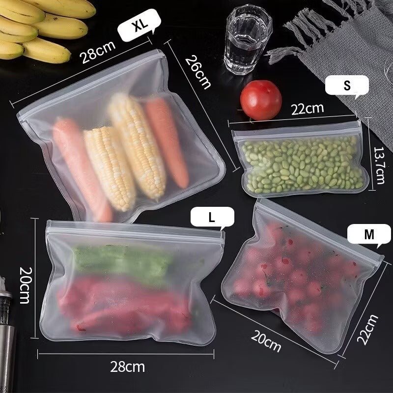 HR- Kantong Plastik Double Ziplock 1 Pcs Bahan PEVA Tebal Pembungkus Makanan Sayuran, Buah Penyimpan Kulkas