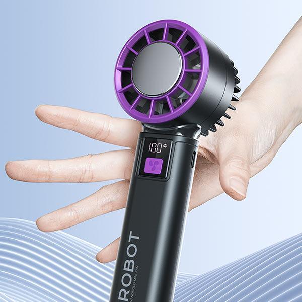 Pekanbaru Robot Rt-Hf01 Portable Handheld Mini Fan With Stand Led Display 100 Level Speed Original  - Garansi Resmi 1 Tahun