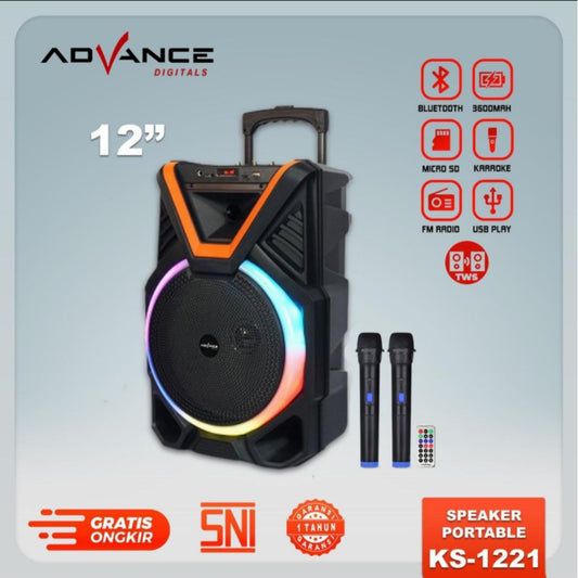 Pekanbaru Speaker Bluetooth / Speaker Advance 12" Ks-1221 Free 2 Mic Wireless / Speaker Portable Advance 12Inch Ks 1221